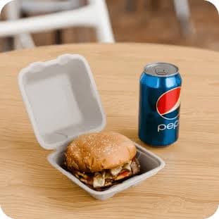 Burger with coke served in a Bagasse box